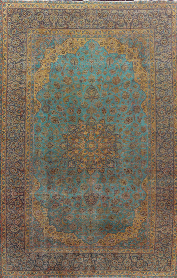 Over-Dyed Floral Kashan Persian Area Rug 10x13