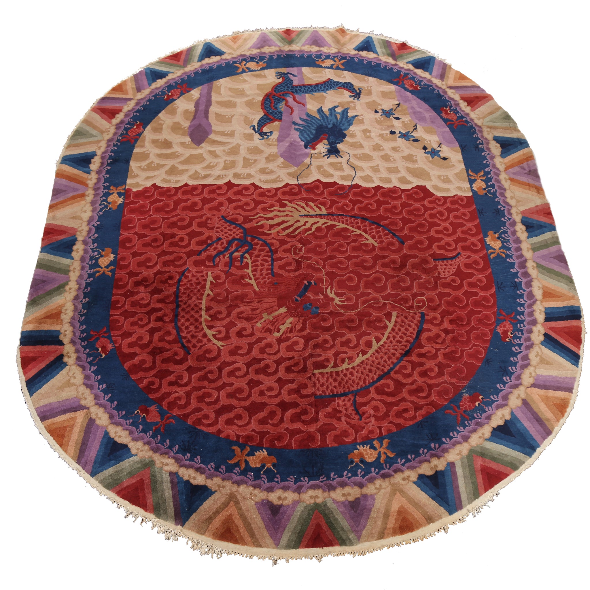 Antique 100% Vegetable Dye Art Deco Oriental Area Rug 9x11