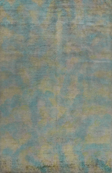 Turquoise Oushak Abstract Area Rug 6x9