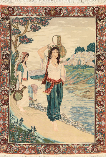 Antique Tableau Tabriz Persian Area Rug 3x4