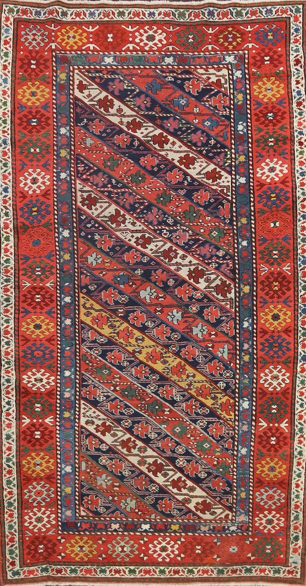 Antique Vegetable Dye Kazak Oriental Area Rug 4x8