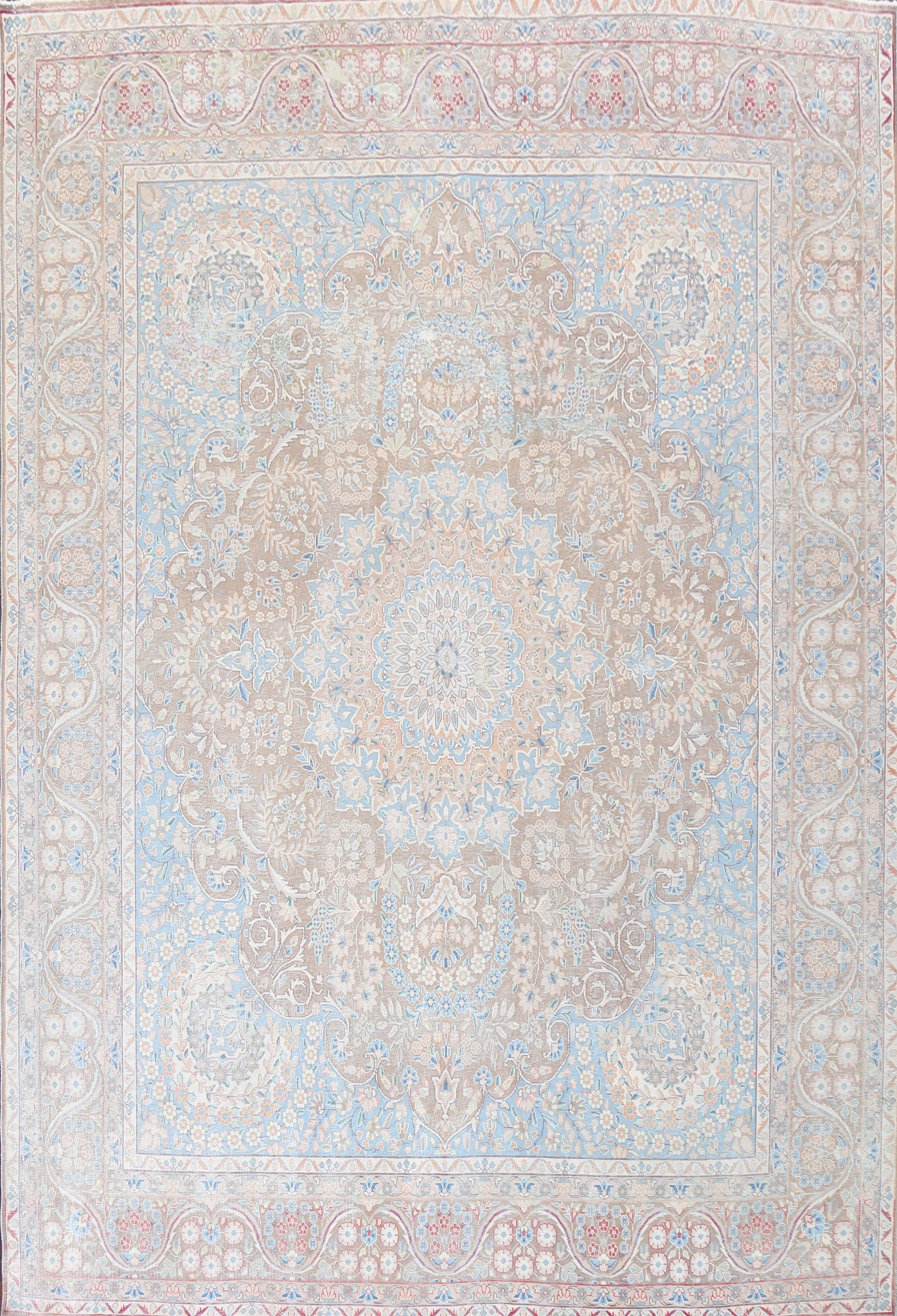Muted Distressed Kerman Persian Area Rug 10x13