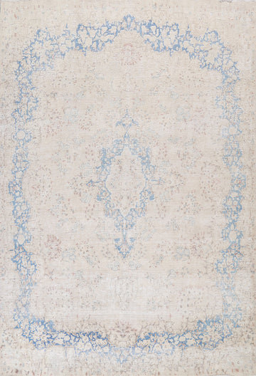 Muted Distressed Kerman Persian Wool Rug 10x12
