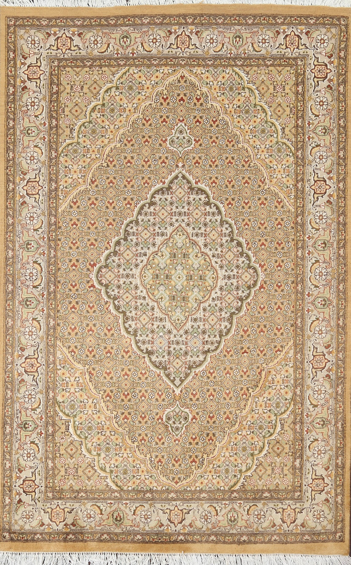 Vegetable Dye Tabriz Mahi Wool/ Silk Oriental Rug 4x6