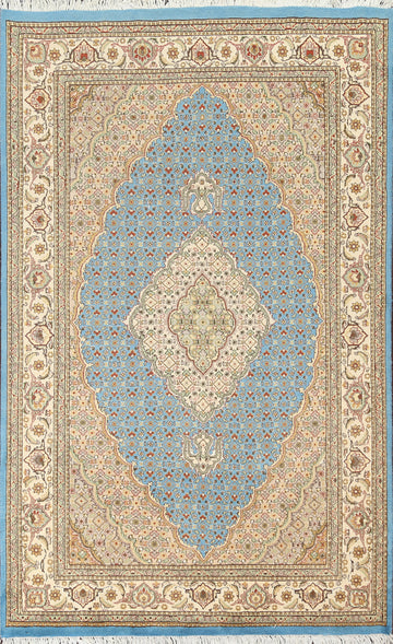 Light Blue Tabriz Mahi Handmade Rug 4x7