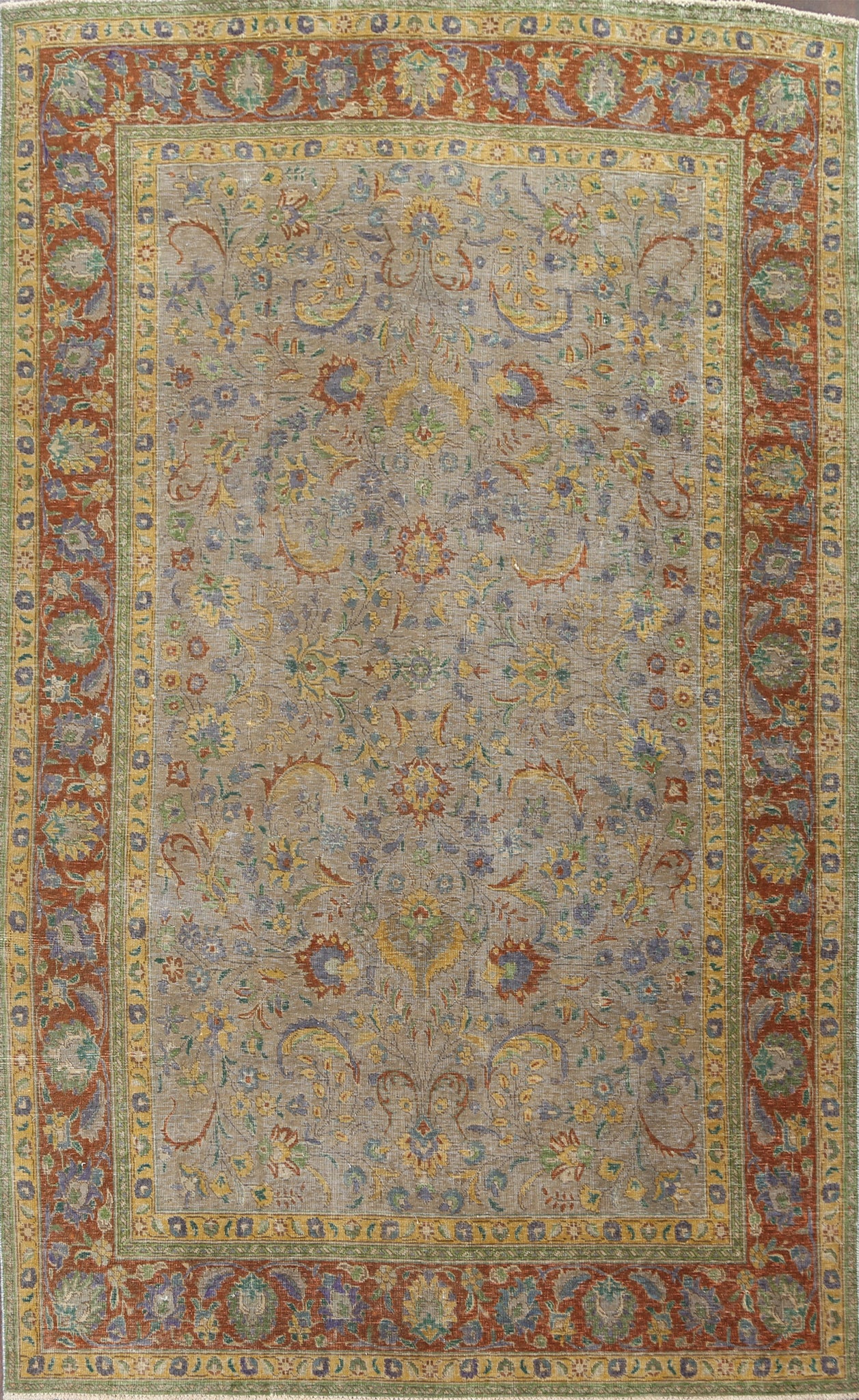 All-Over Floral Tabriz Persian Area Rug 7x11