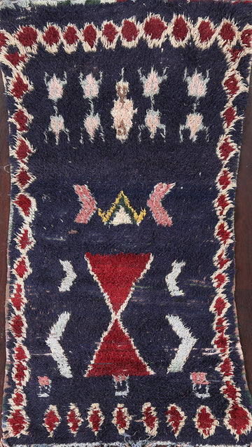 Navy Blue Moroccan Handmade Rug 3x6