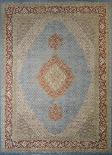 Traditional Tabriz Mahi Persian Rug with Subtle Blue and Rust Tones 9x12