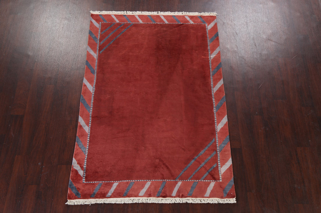 Red Nepal Tibetan Wool Area Rug 4x7