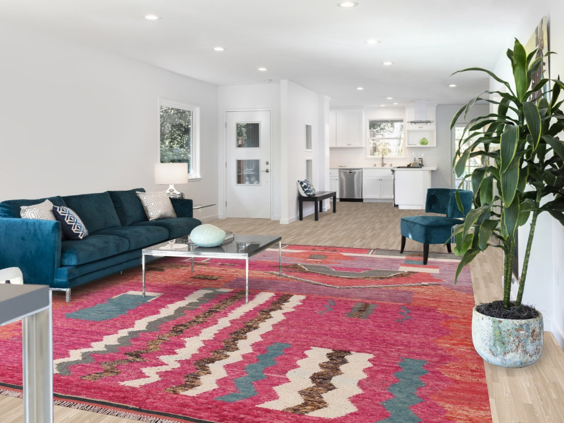 Abstract Moroccan Wool Area Rug 9x13