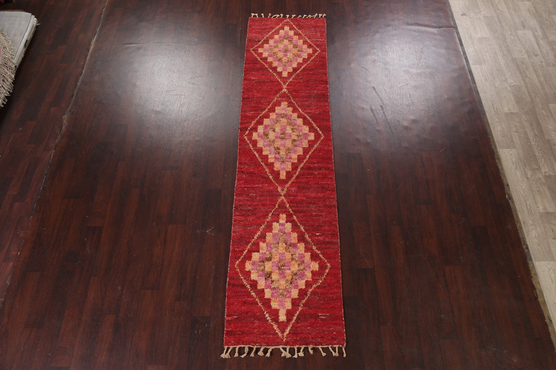 Handmade Moroccan Red Runner Rug 3x11