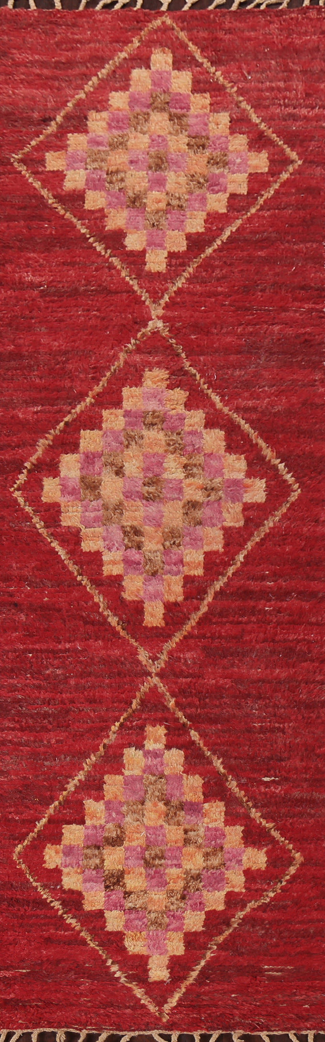 Handmade Moroccan Red Runner Rug 3x11