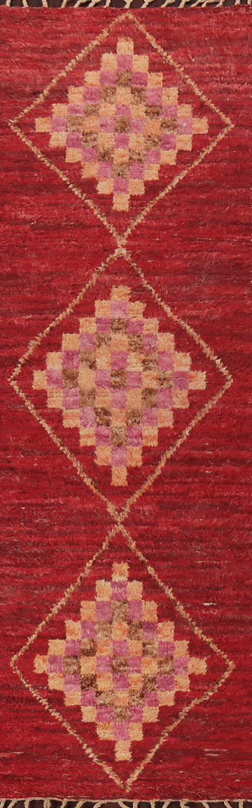 Handmade Moroccan Red Runner Rug 3x11