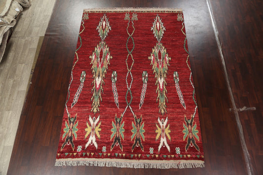 Red Wool Moroccan Area Rug 7x11