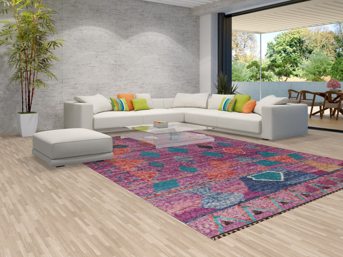 Geometric Moroccan Wool Area Rug 9x13