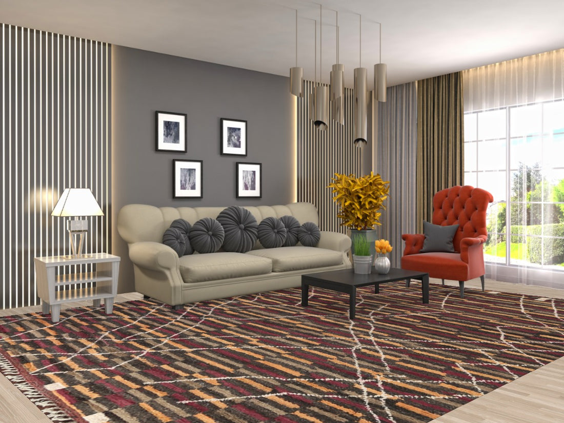 Geometric Moroccan Wool Area Rug 9x12