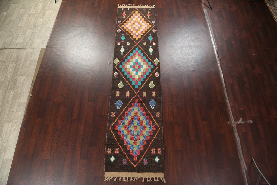 Geometric Moroccan Wool Runner Rug 3x13