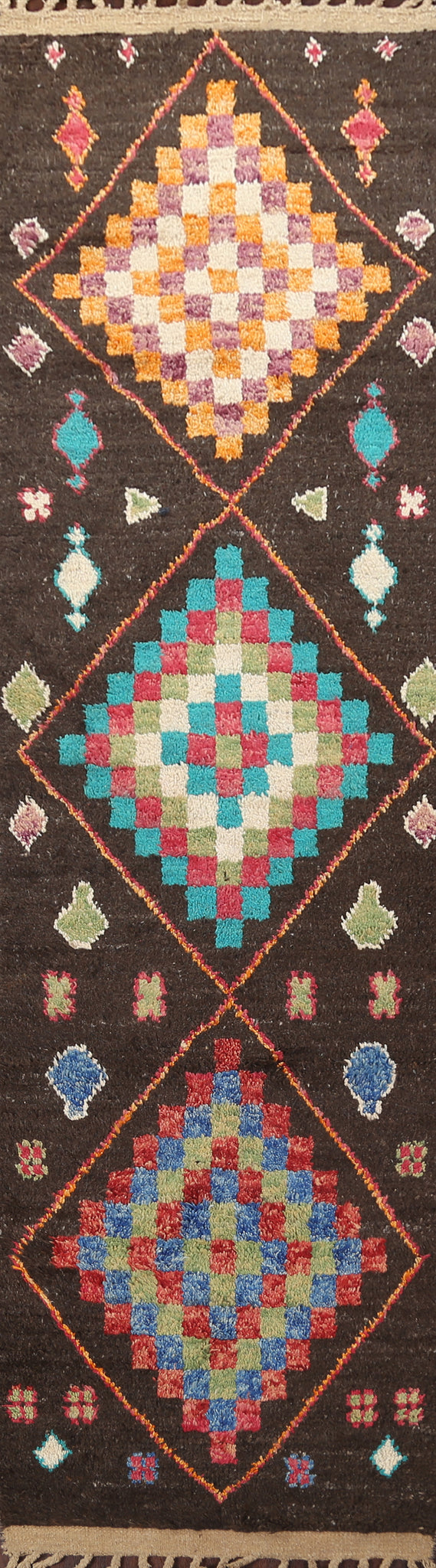 Geometric Moroccan Wool Runner Rug 3x13