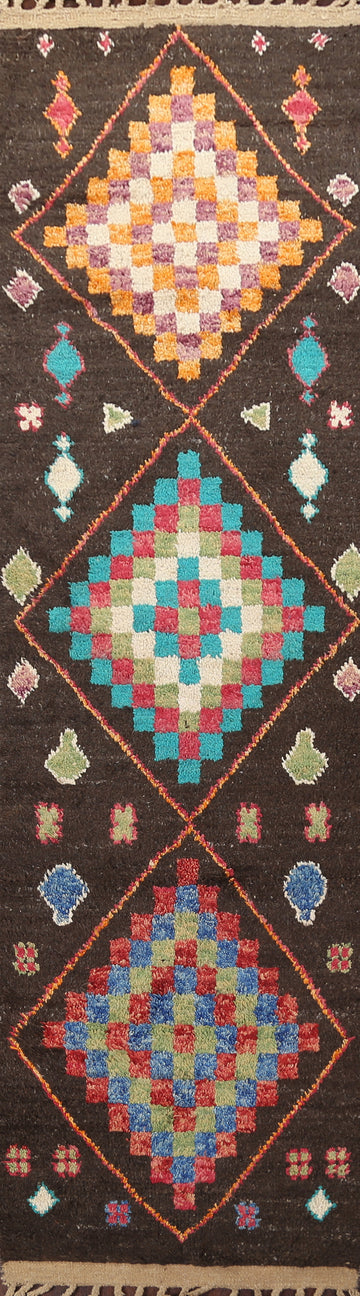 Geometric Moroccan Wool Runner Rug 3x13