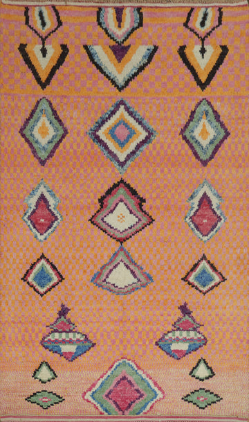 Pink and Orange Abstract Moroccan Handmade Area Rug 6x10 ft