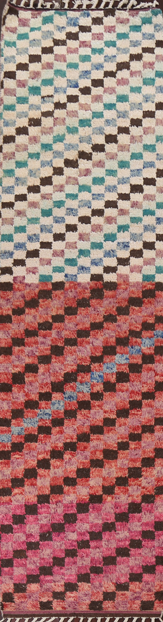 Checkered Moroccan Handmade Runner Rug 3x13