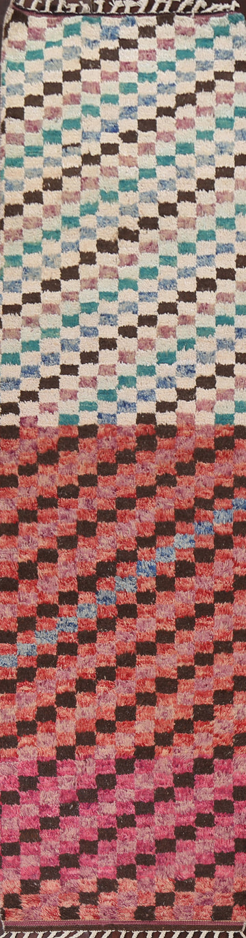 Checkered Moroccan Handmade Runner Rug 3x13
