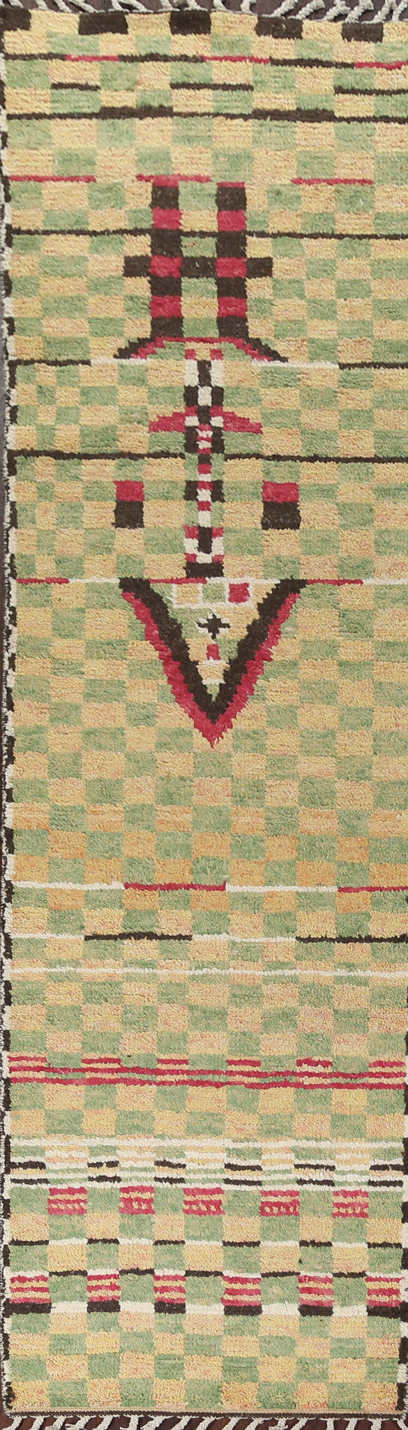 Checkered Moroccan Wool Runner Rug 3x12