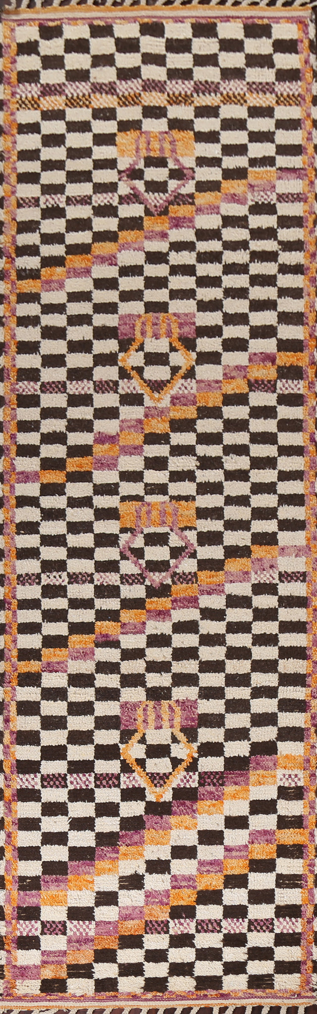 Checkered Moroccan Handmade Runner Rug 3x13