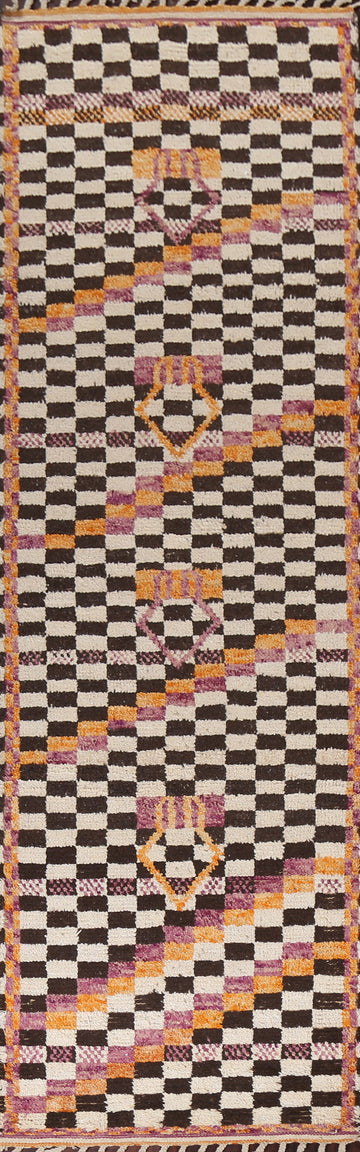 Checkered Moroccan Handmade Runner Rug 3x13