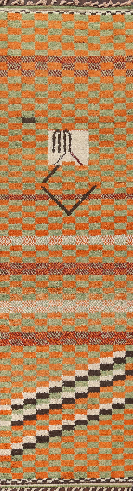 Checkered Moroccan Wool Runner Rug 3x13