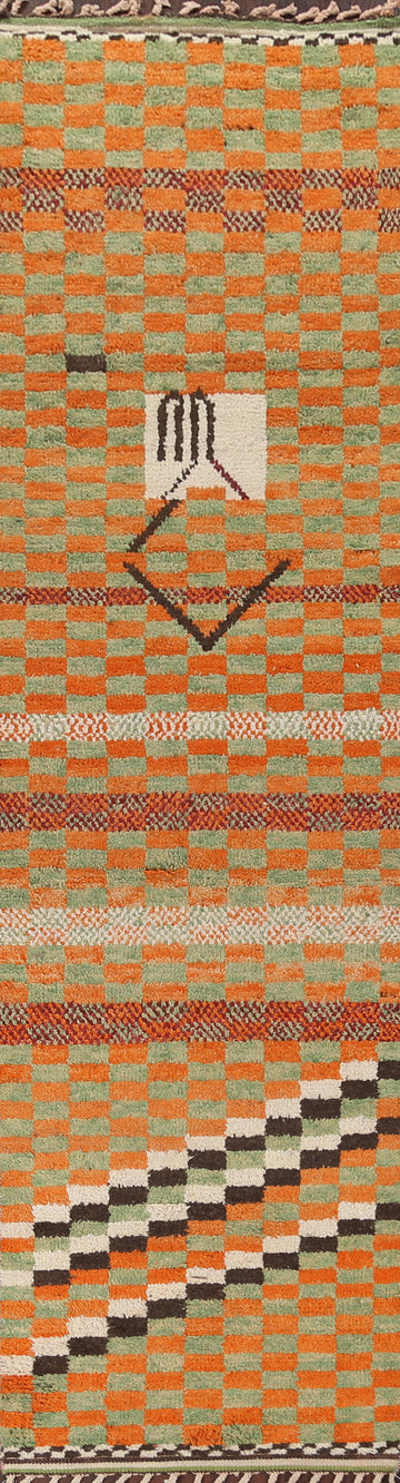 Checkered Moroccan Wool Runner Rug 3x13
