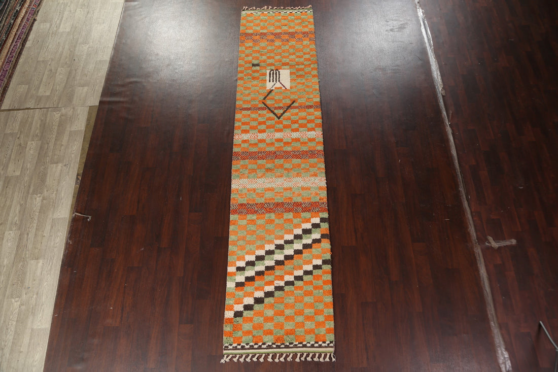 Checkered Moroccan Wool Runner Rug 3x13
