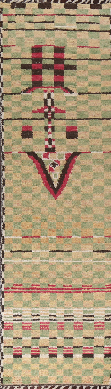 Checkered Moroccan Wool Runner Rug 3x12