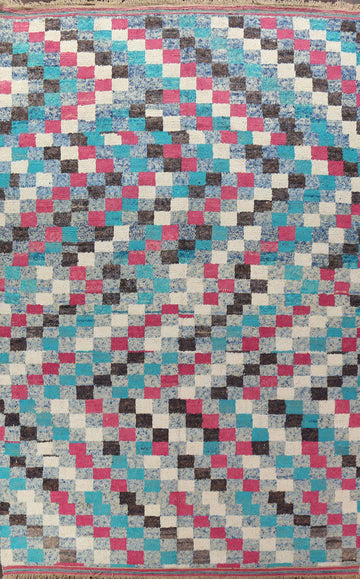 Checkered Moroccan Wool Area Rug 10x15