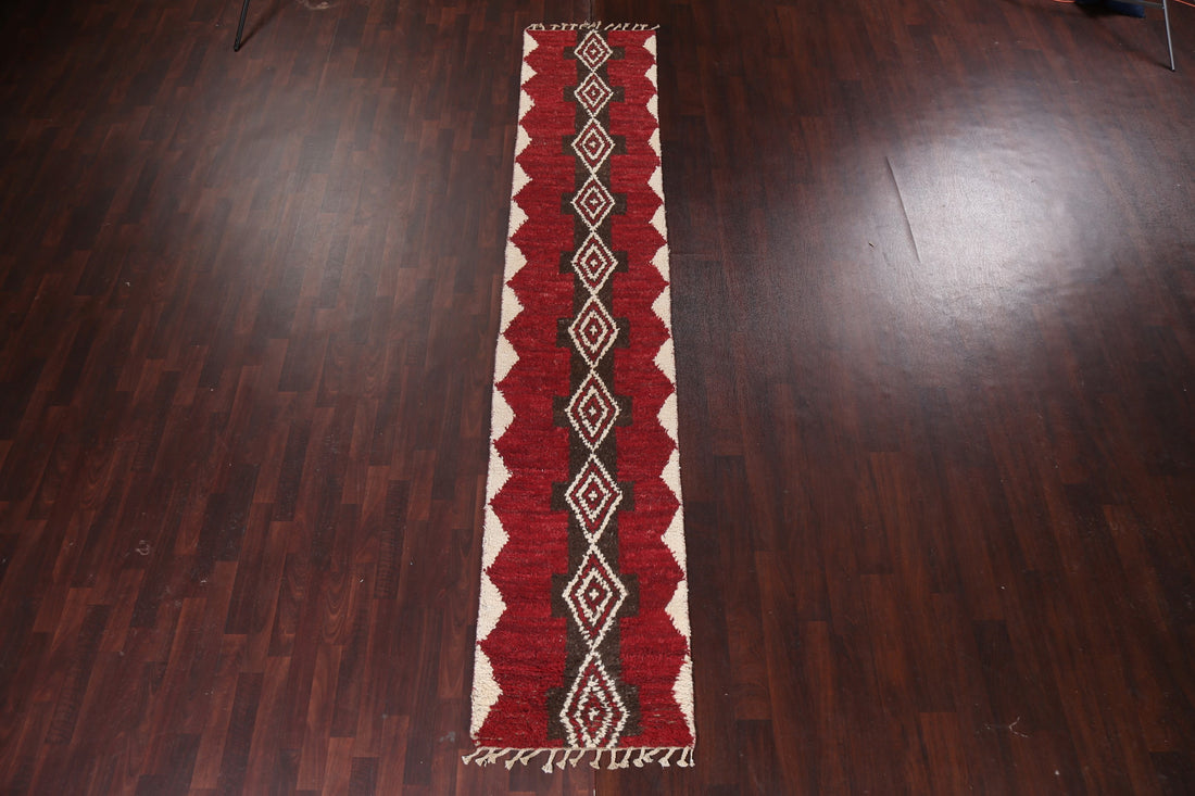 Geometric Moroccan Wool Runner Rug 2x12