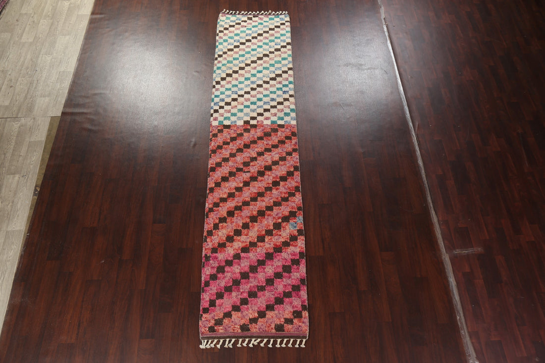 Checkered Moroccan Wool Runner Rug 3x13