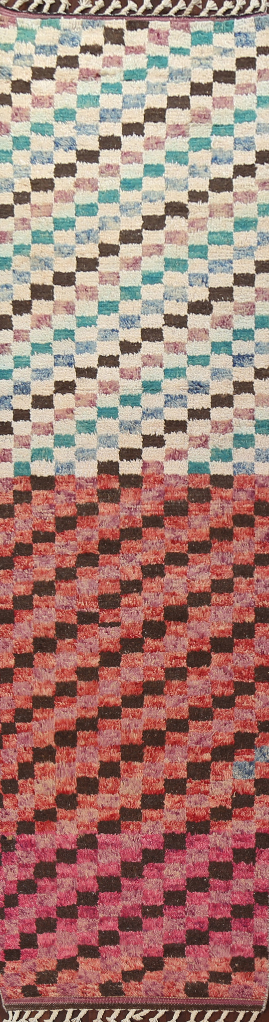 Checkered Moroccan Wool Runner Rug 3x13