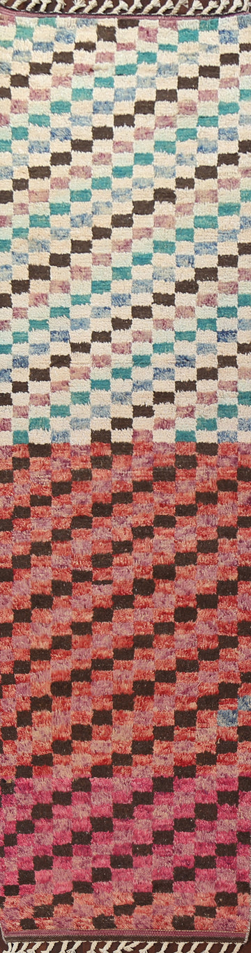 Checkered Moroccan Wool Runner Rug 3x13