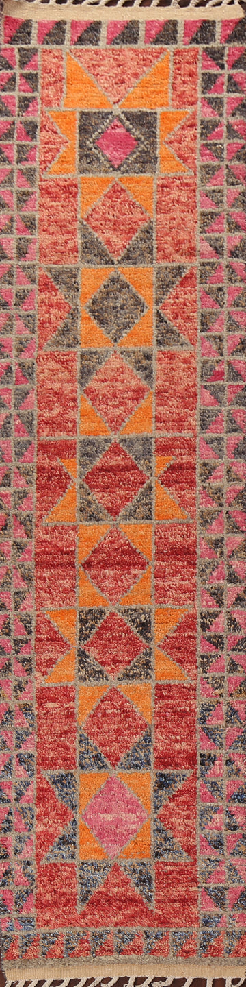Geometric Moroccan Wool Runner Rug 2x13