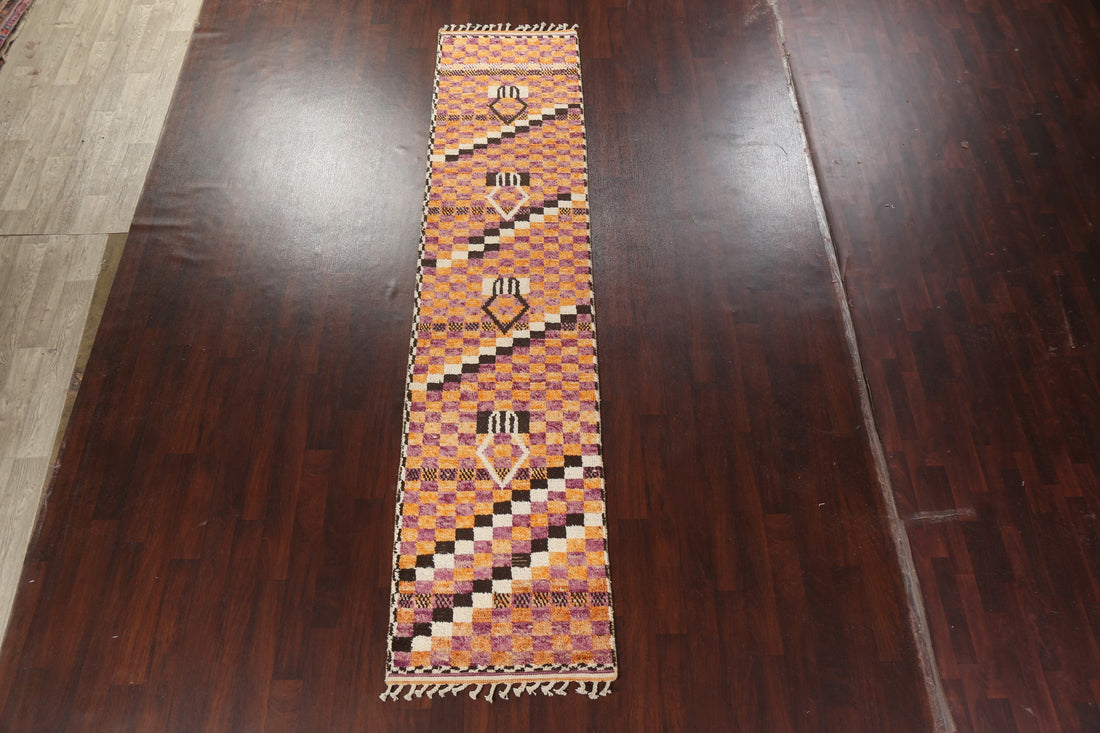 Checkered Moroccan Wool Runner Rug 3x13