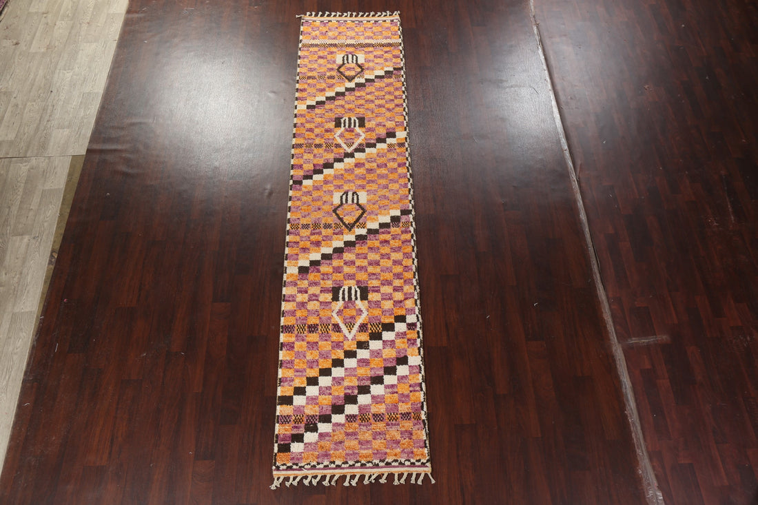 Checkered Moroccan Wool Runner Rug 3x13