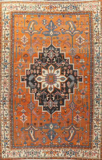 Pre-1900 Antique Vegetable Dye Heriz Serapi Persian Rug 10x15