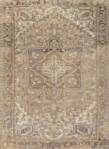 Distressed Geometric Heriz Persian Area Rug 7x10