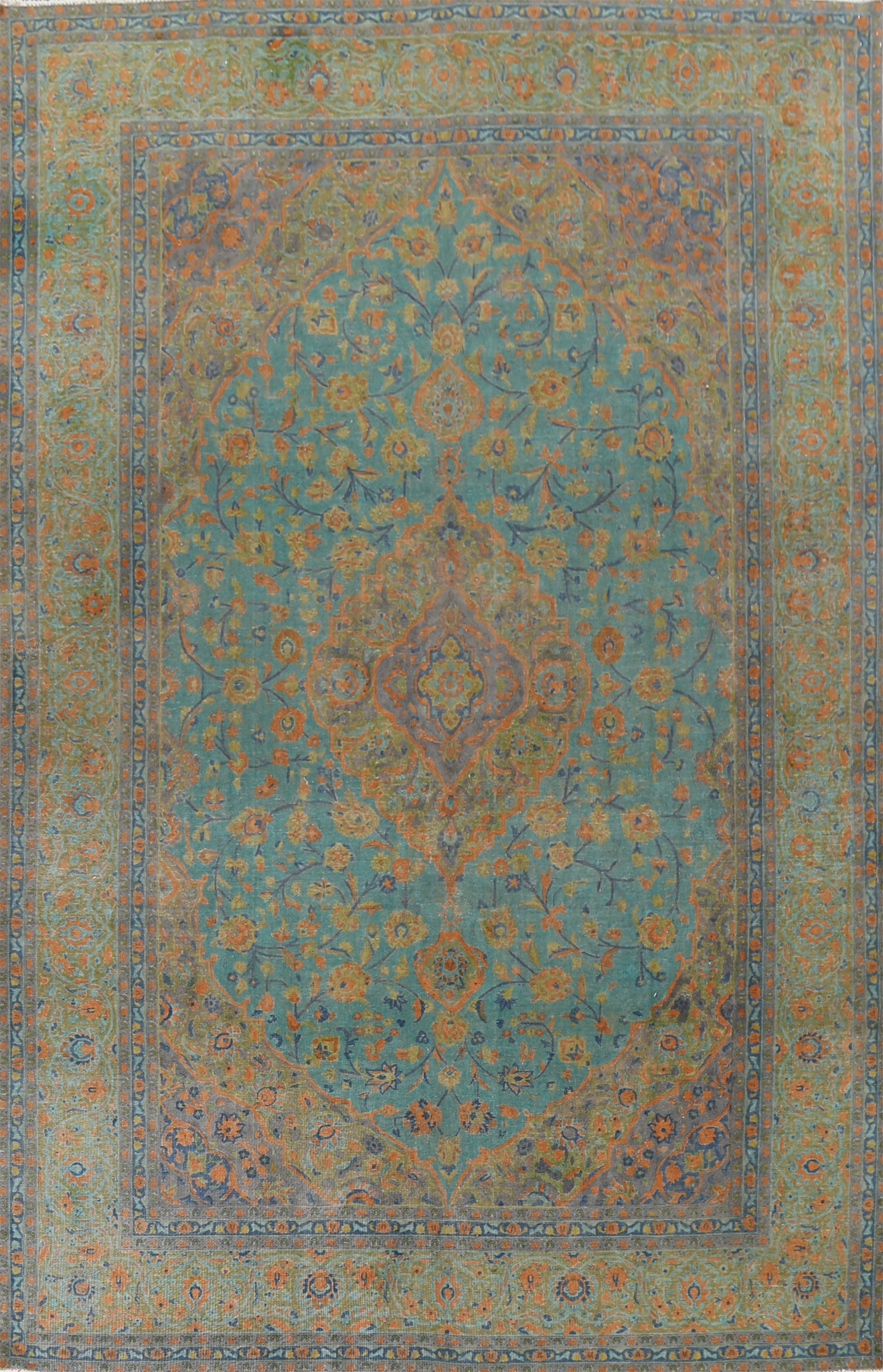 Distressed Over-Dye Kashan Persian Area Rug 10x13