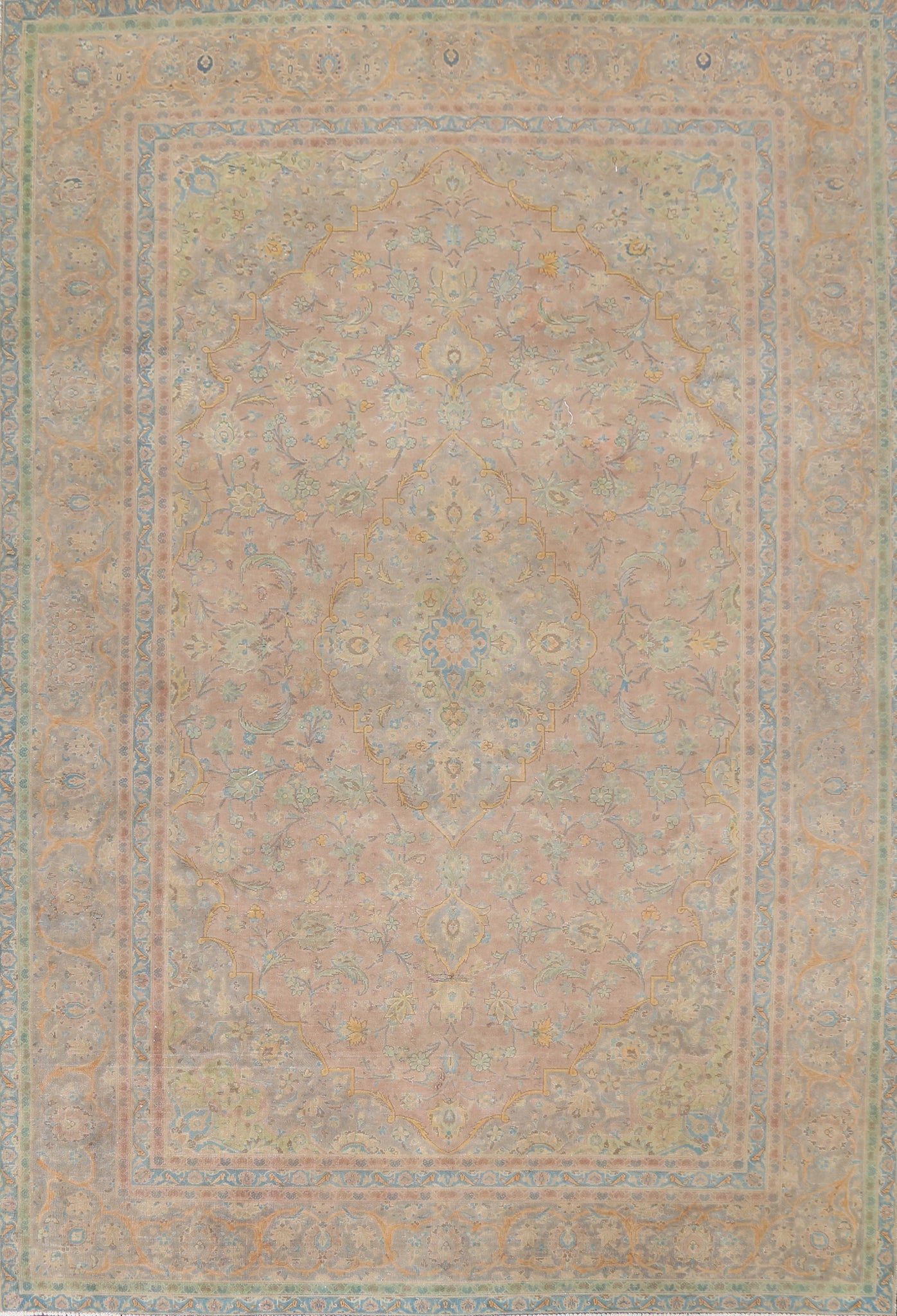 Vintage Distressed Kashan Persian Area Rug 9x12