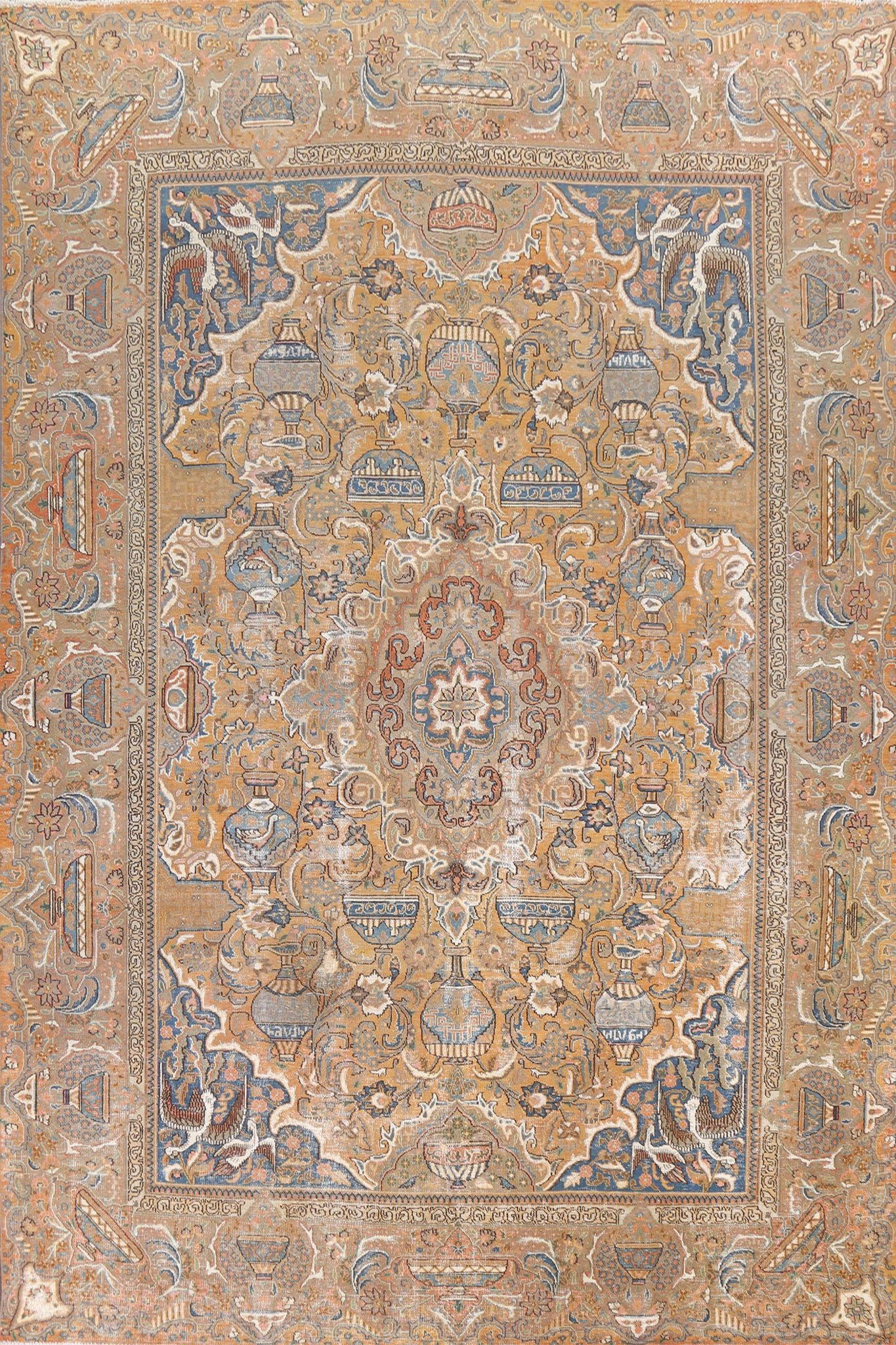 Distressed Pictorial Kashmar Persian Area Rug 10x13