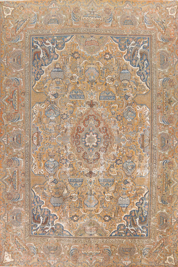 Distressed Pictorial Kashmar Persian Area Rug 10x13