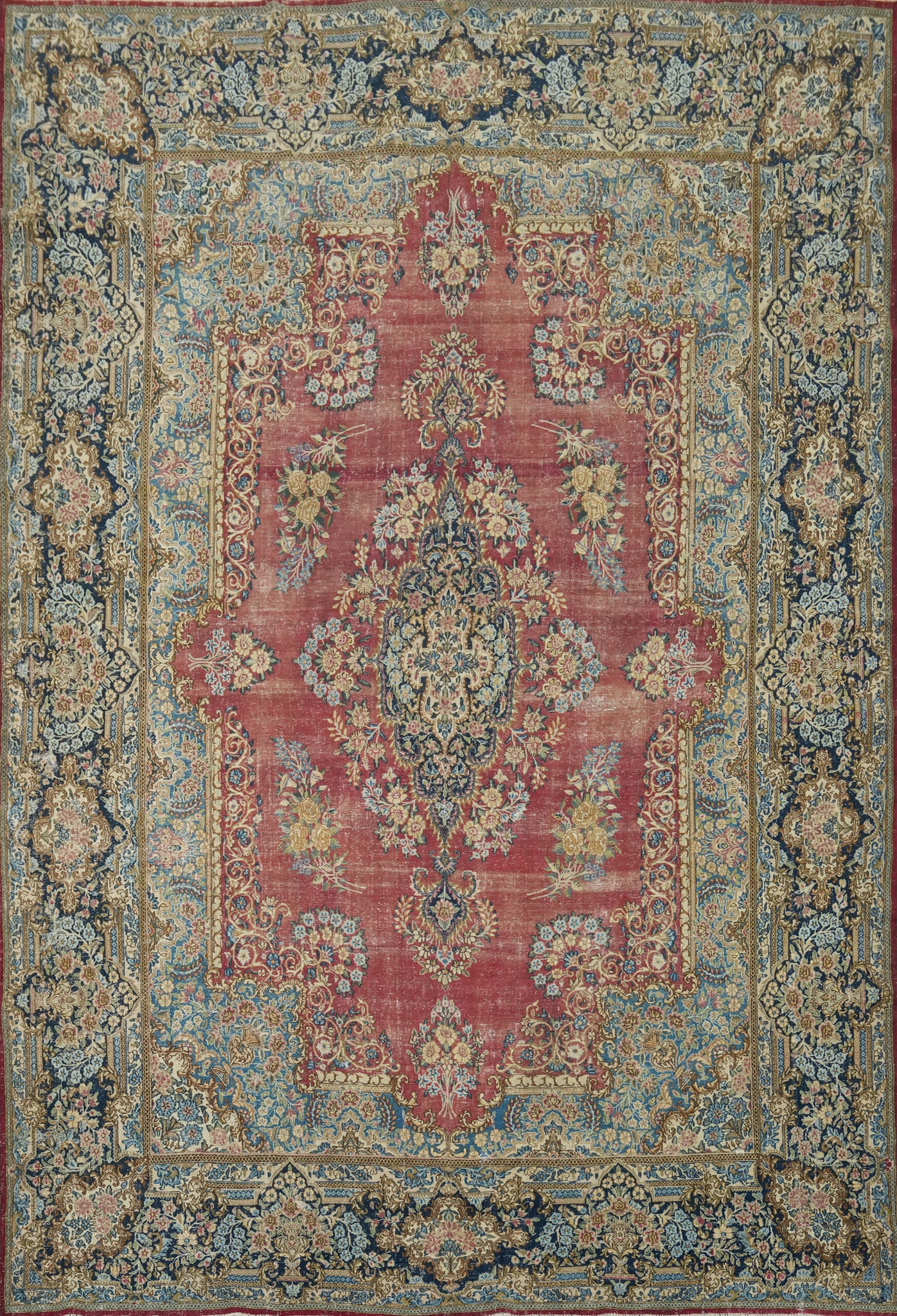 Antique Vegetable Dye Kerman Persian Large Rug 11x14