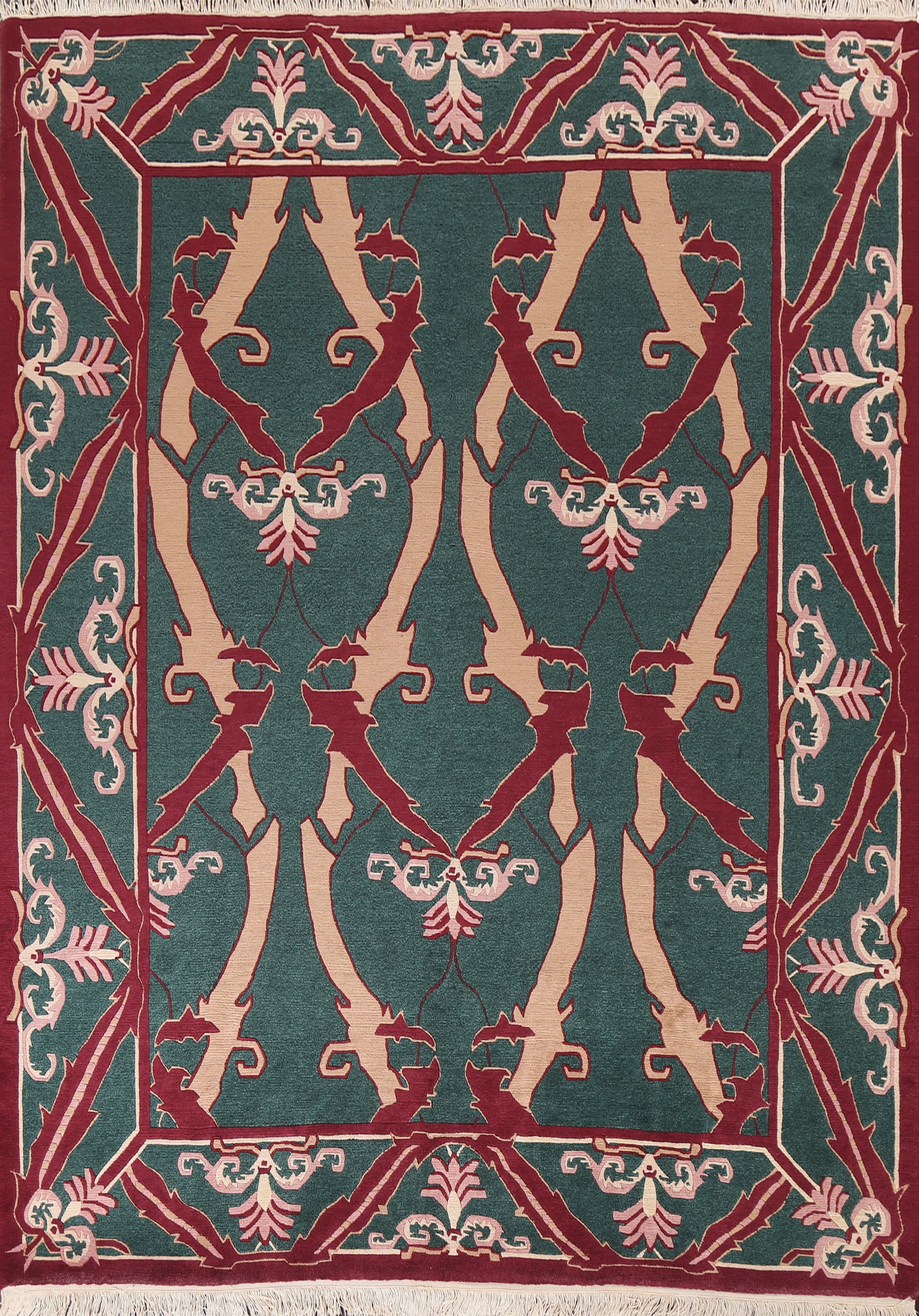 Green Handmade Savonnerie Wool Area Rug 8x10