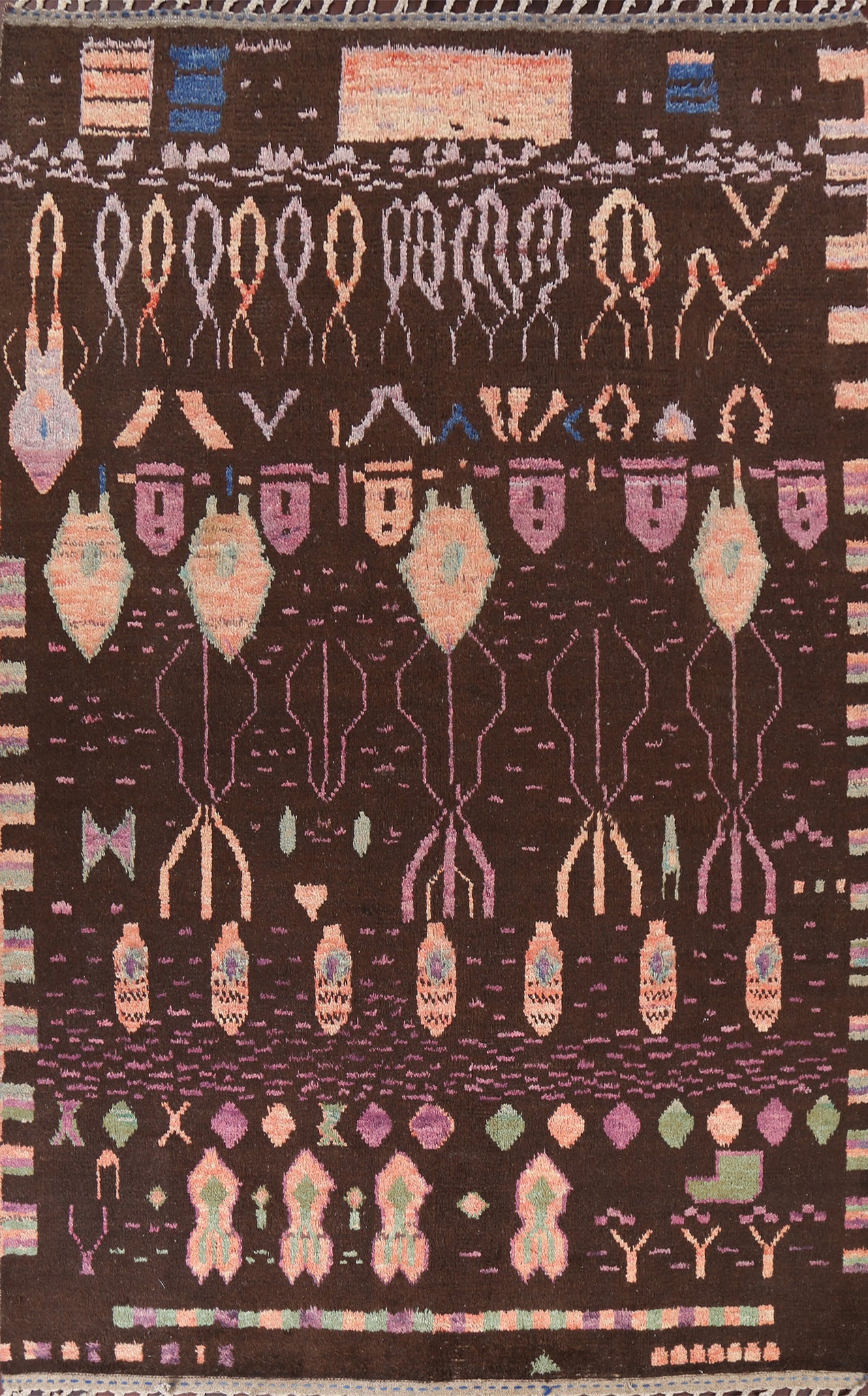 Tribal Brown Moroccan Wool Area Rug 9x12